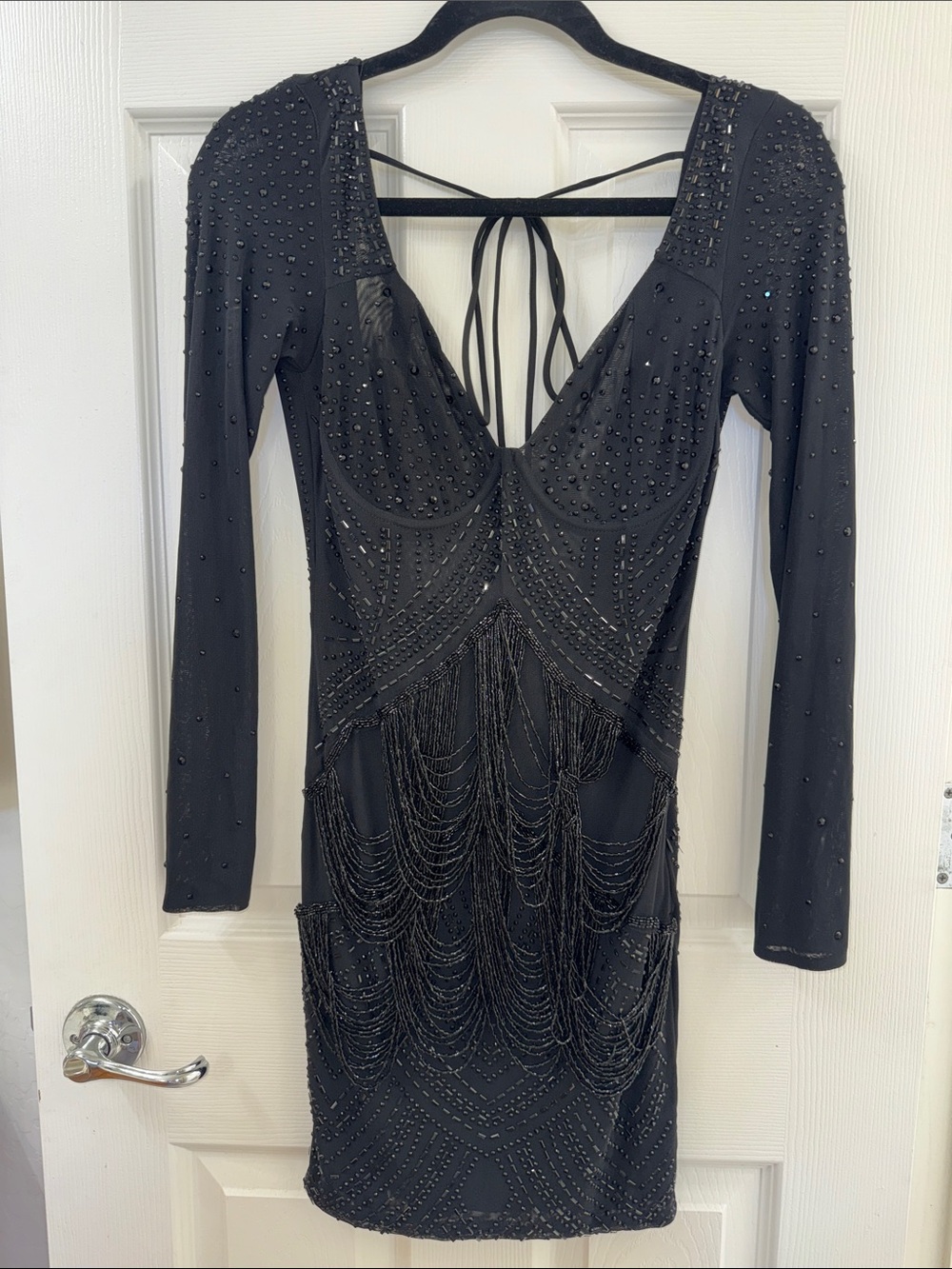 Fashionnova long sleeve rhinestone mini dress